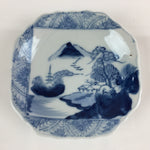 Japanese Porcelain Small Plate Vtg Landscape Of Mountain Village White Blue PY78
