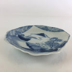 Japanese Porcelain Small Plate Vtg Landscape Of Mountain Village White Blue PY79