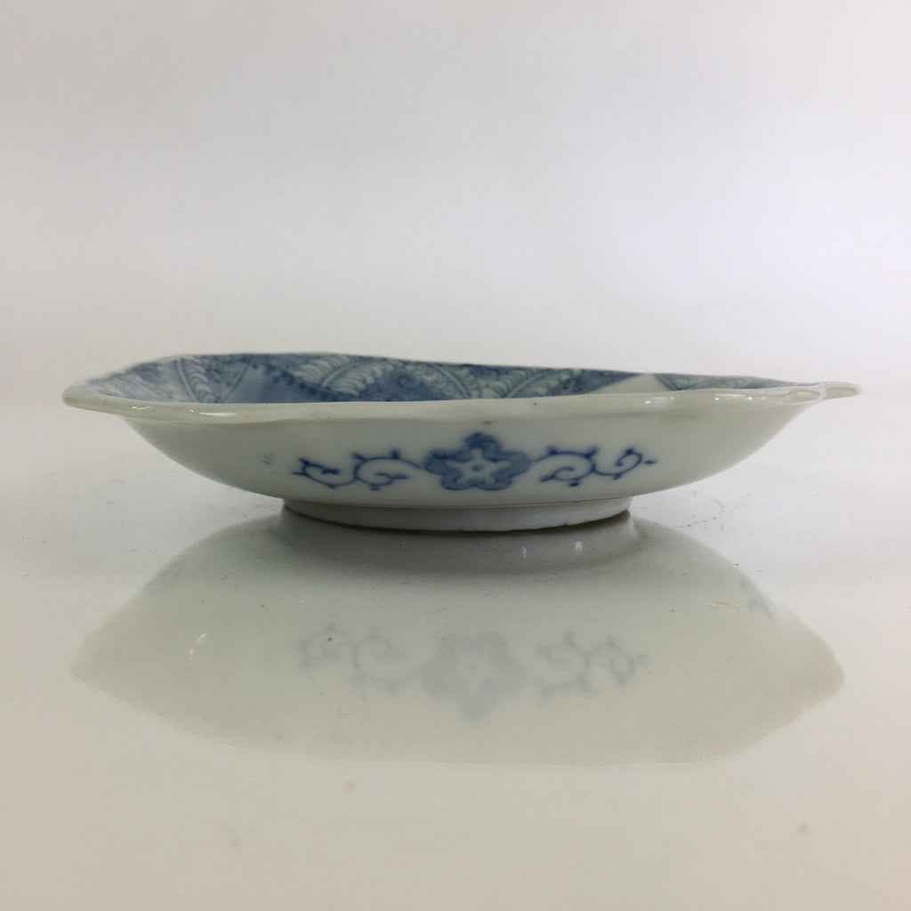 Japanese Porcelain Small Plate Vtg Landscape Of Mountain Village White Blue PY79
