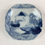 Japanese Porcelain Small Plate Vtg Landscape Of Mountain Village White Blue PY79
