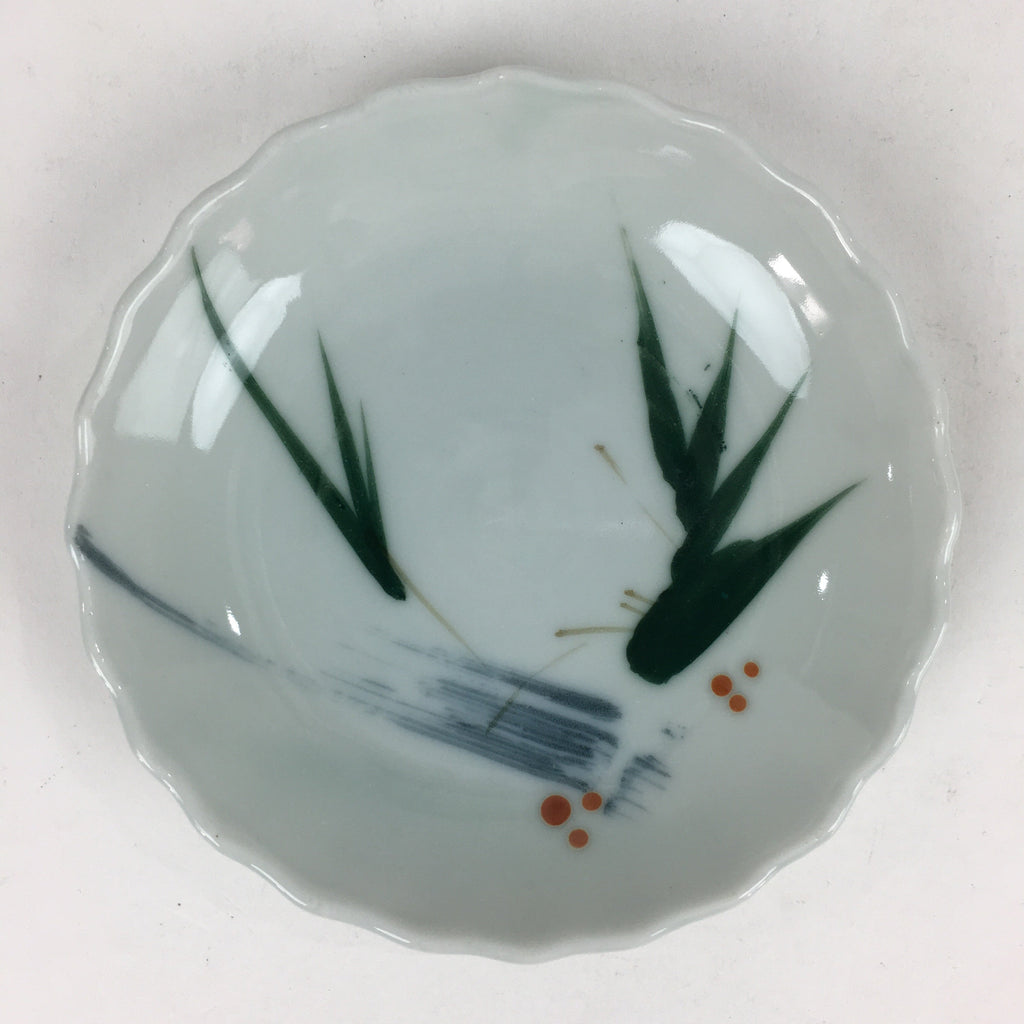 Japanese Porcelain Small Plate Vtg Pottery Bamboo Leaves White Kozara PP993