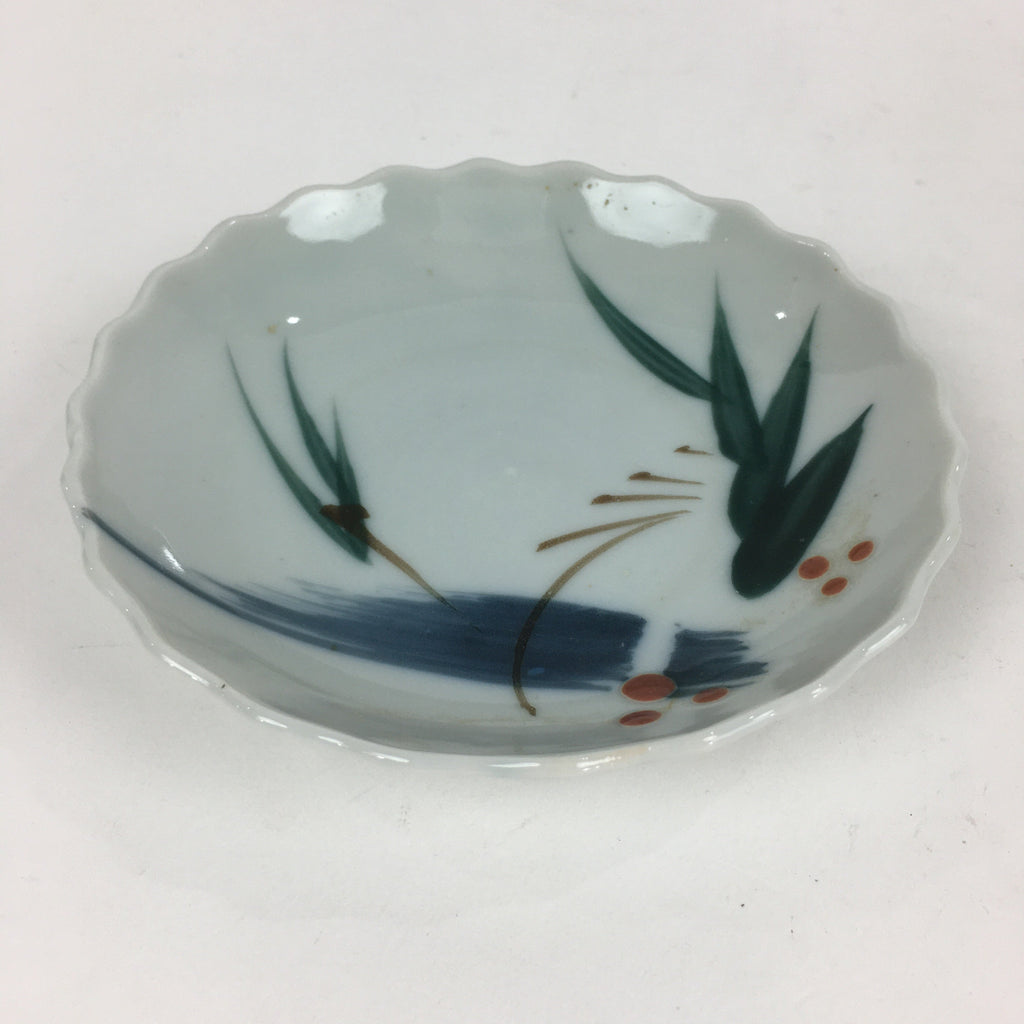 Japanese Porcelain Small Plate Vtg Pottery Bamboo Leaves White Kozara PP997