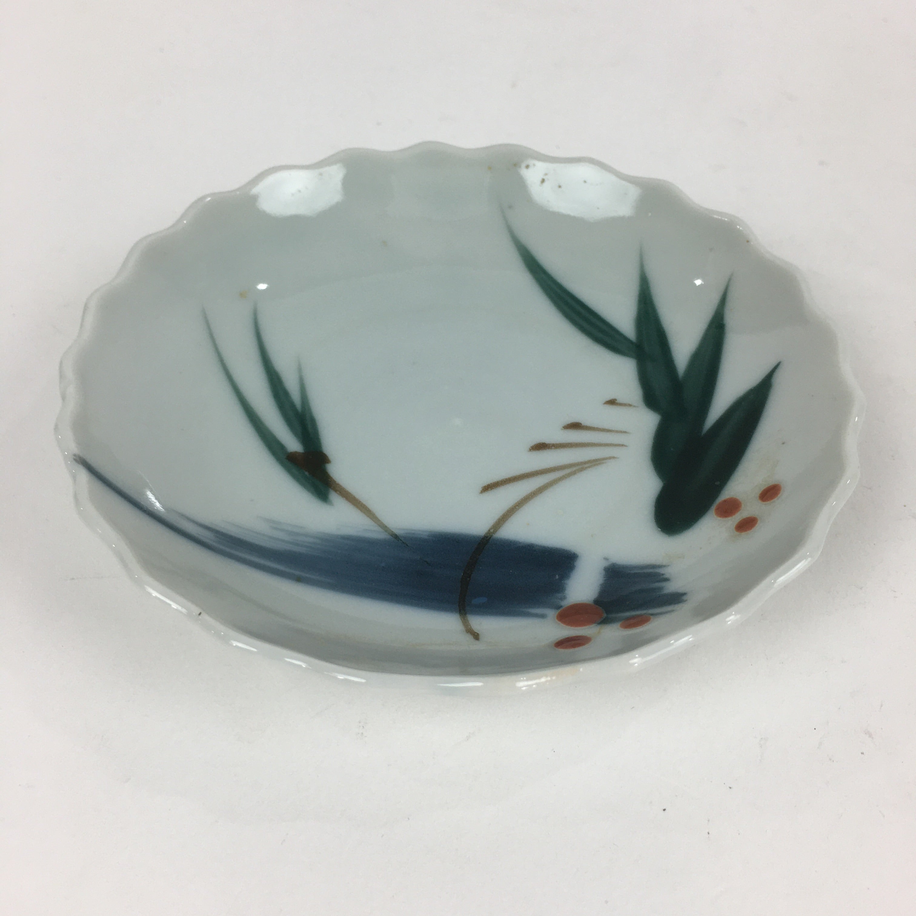 Japanese Porcelain Small Plate Vtg Pottery Bamboo Leaves White Kozara PP997