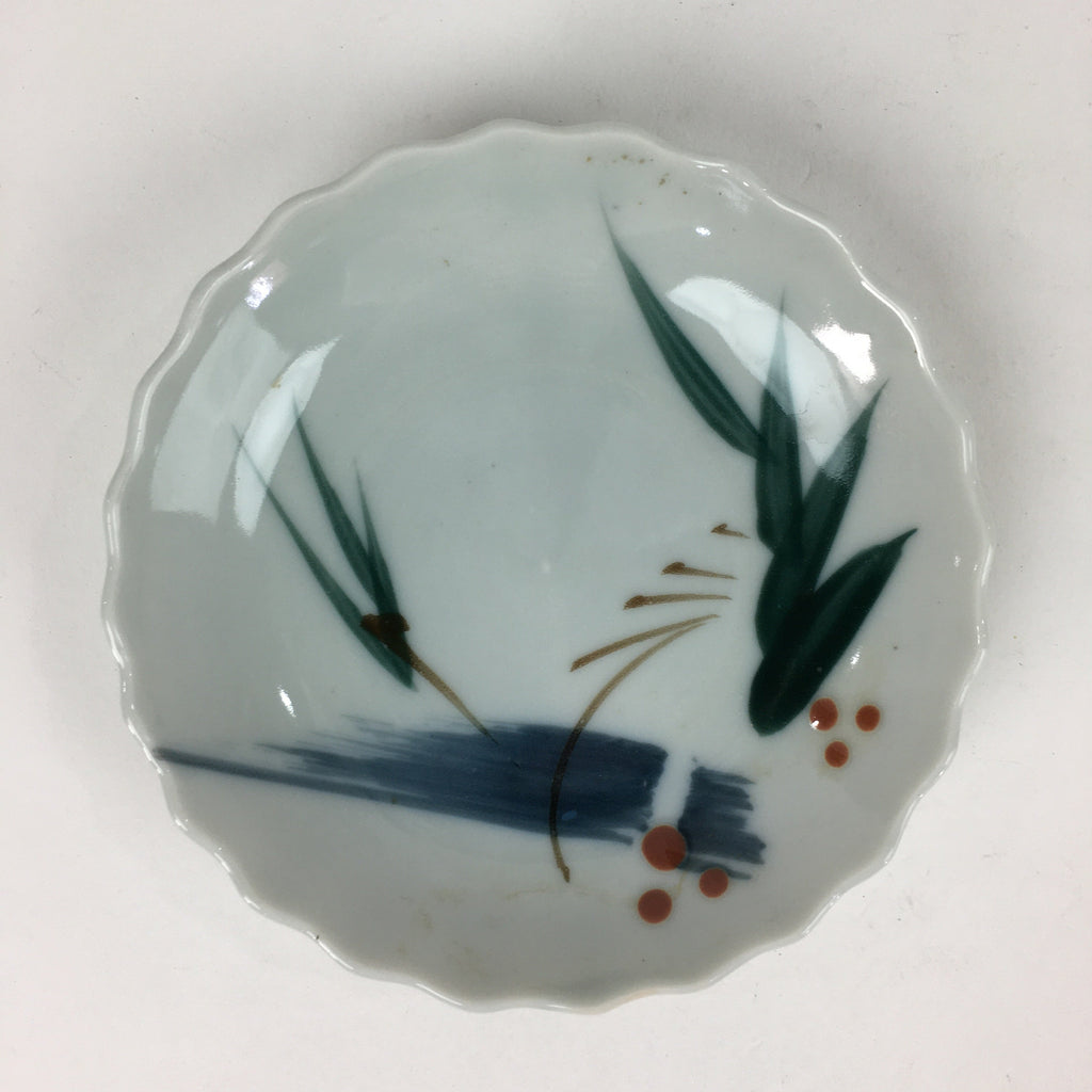 Japanese Porcelain Small Plate Vtg Pottery Bamboo Leaves White Kozara PP997