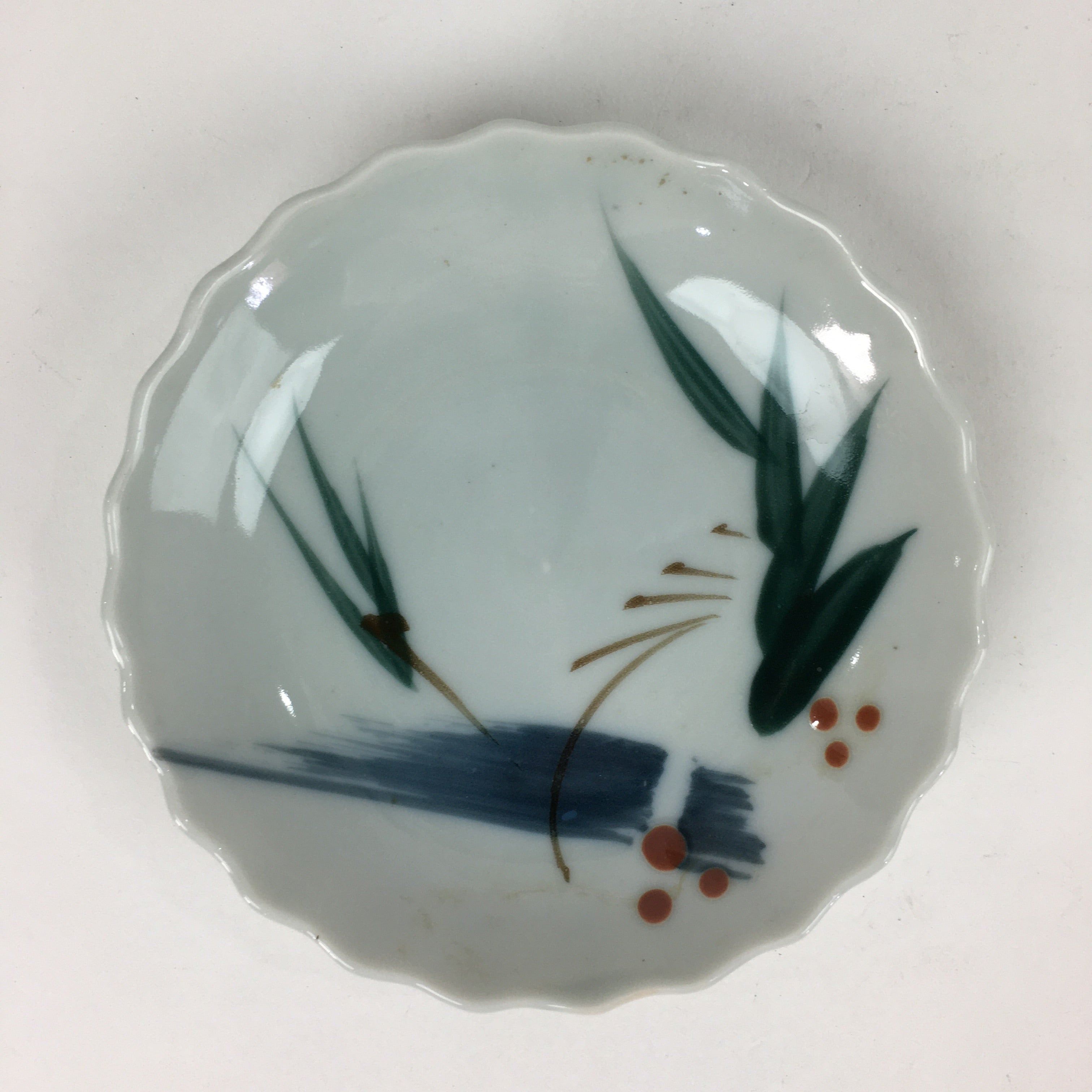 Japanese Porcelain Small Plate Vtg Pottery Bamboo Leaves White Kozara PP997