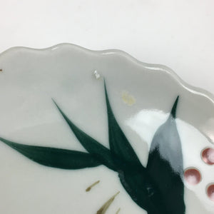 Japanese Porcelain Small Plate Vtg Pottery Bamboo Leaves White Kozara PP998