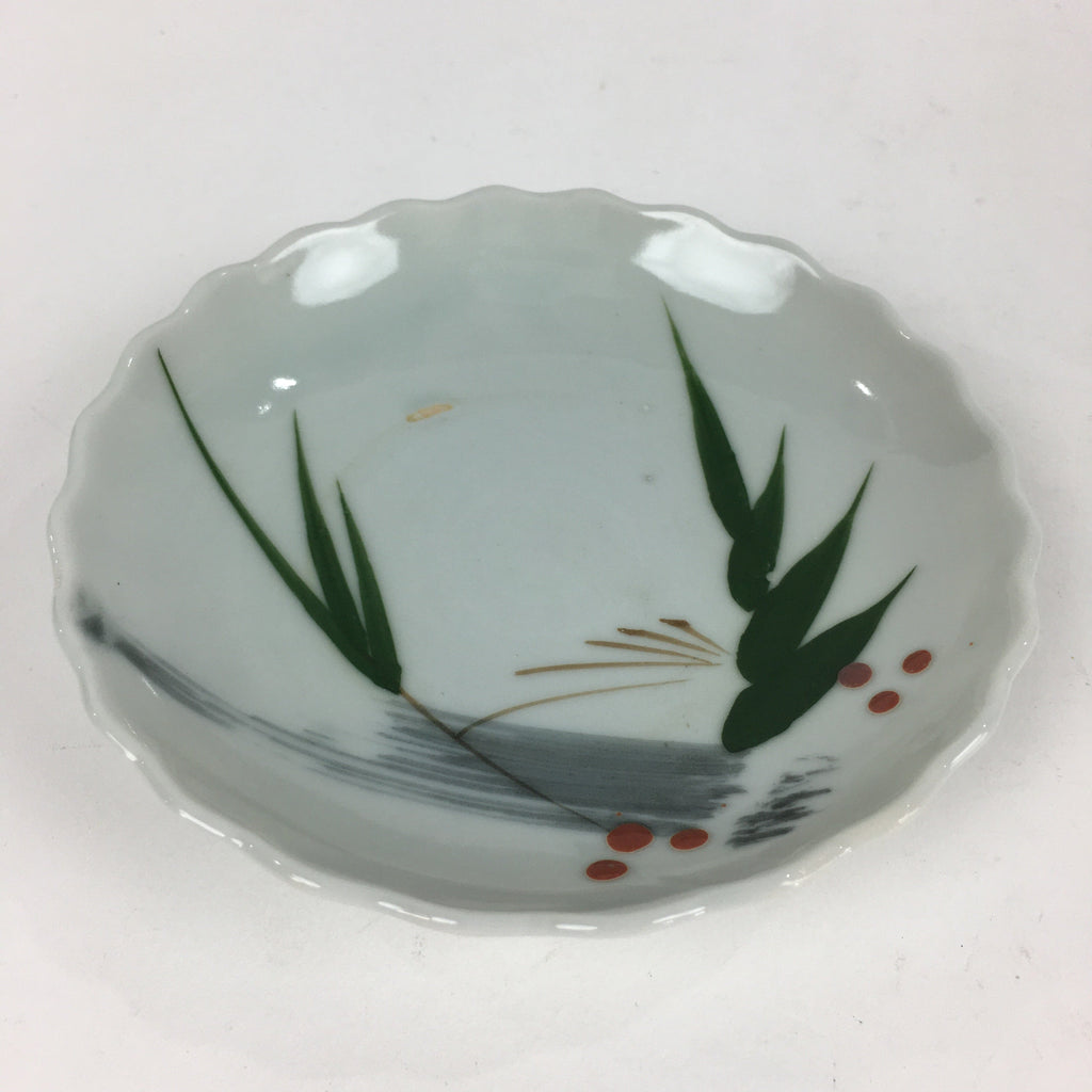 Japanese Porcelain Small Plate Vtg Pottery Bamboo Leaves White Kozara PP999
