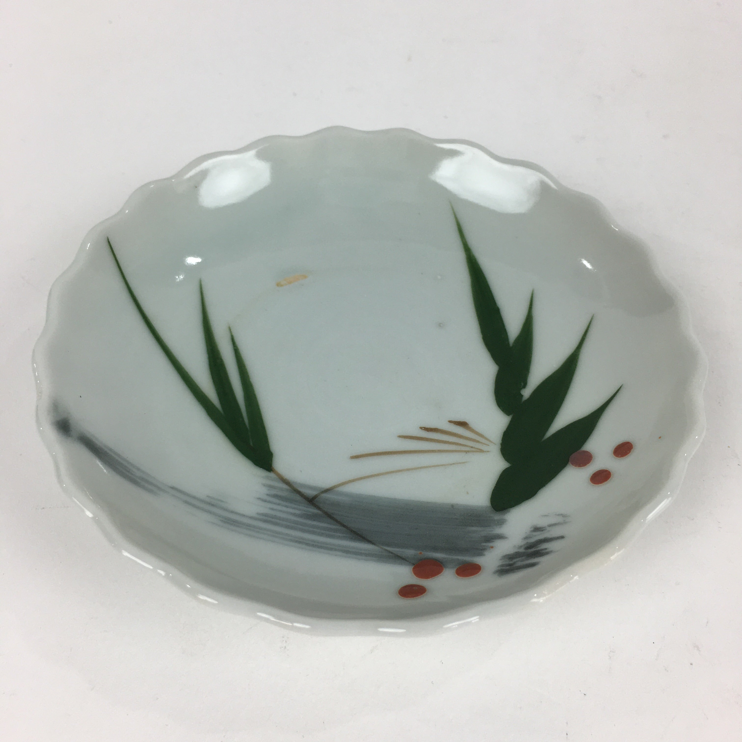 Japanese Porcelain Small Plate Vtg Pottery Bamboo Leaves White Kozara PP999
