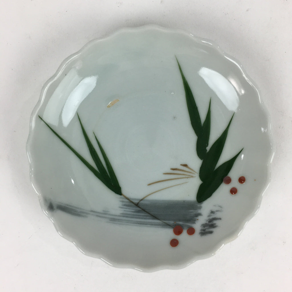 Japanese Porcelain Small Plate Vtg Pottery Bamboo Leaves White Kozara PP999