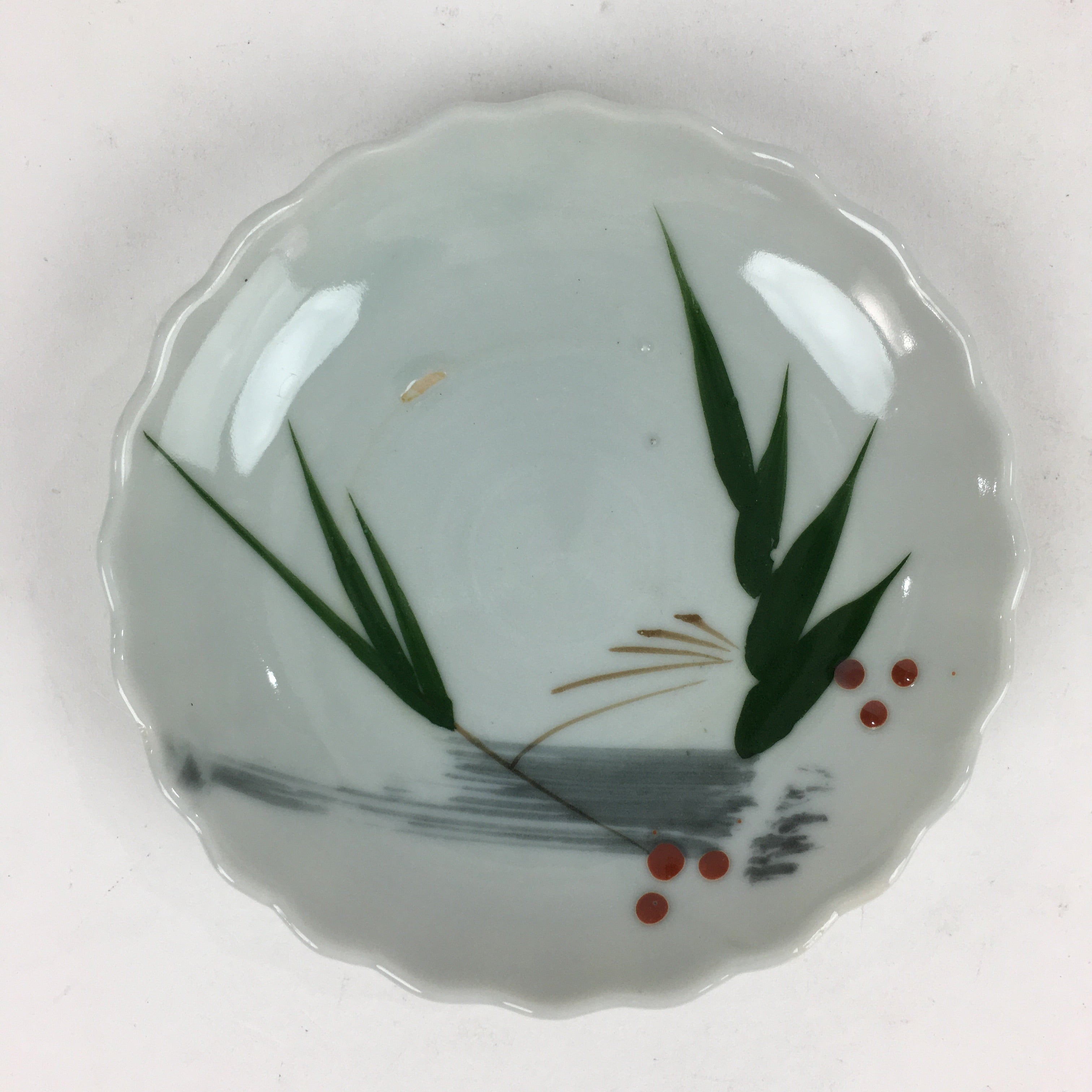 Japanese Porcelain Small Plate Vtg Pottery Bamboo Leaves White Kozara PP999