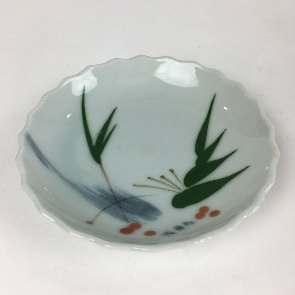 Japanese Porcelain Small Plate Vtg Pottery Bamboo Leaves White Kozara PY2