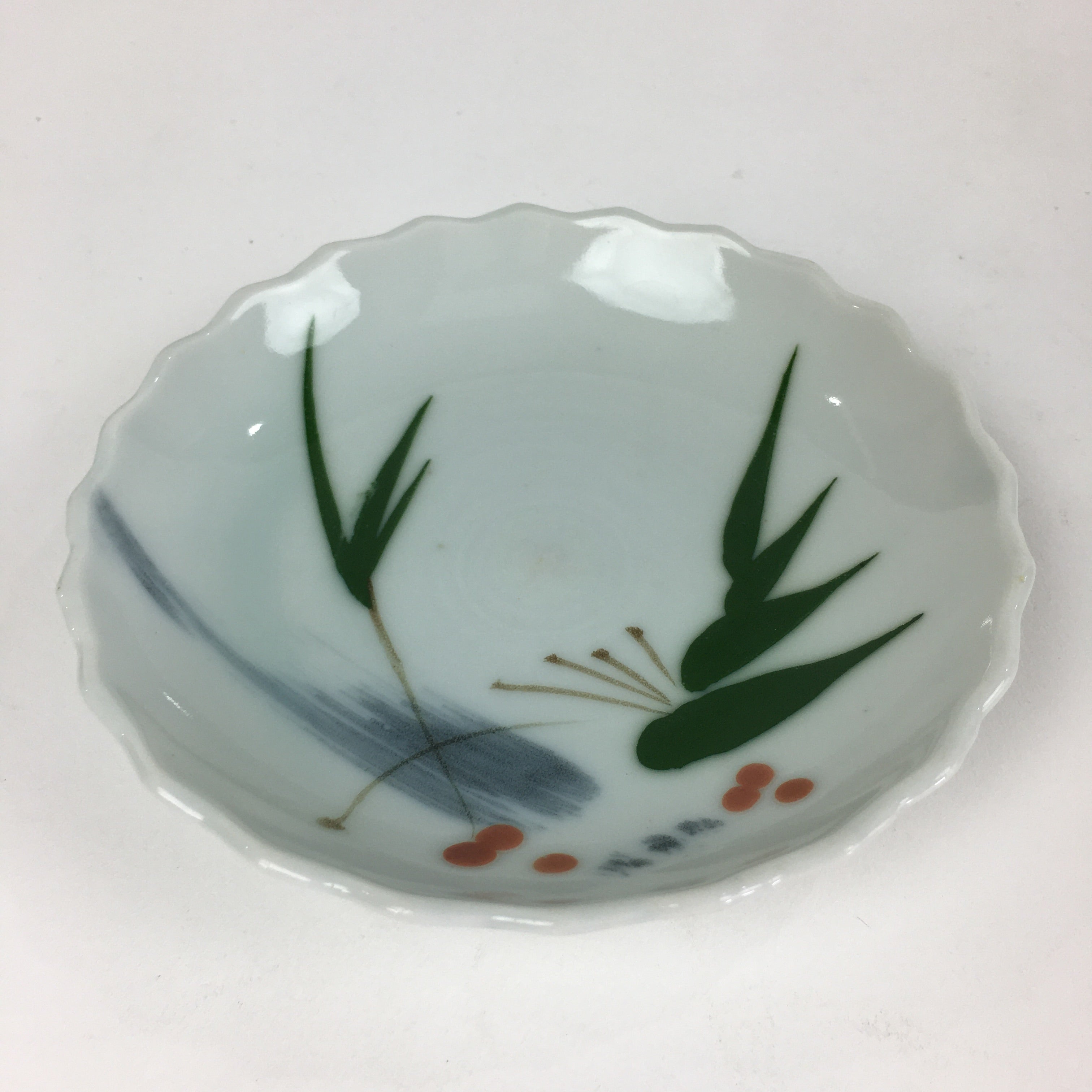 Japanese Porcelain Small Plate Vtg Pottery Bamboo Leaves White Kozara PY2