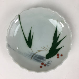 Japanese Porcelain Small Plate Vtg Pottery Bamboo Leaves White Kozara PY3