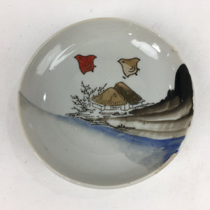Japanese Porcelain Small Plate Vtg Pottery Countryside House Birds Kozara PP897