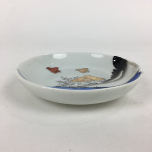 Japanese Porcelain Small Plate Vtg Pottery Countryside House Birds Kozara PP901