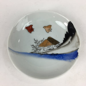 Japanese Porcelain Small Plate Vtg Pottery Countryside House Birds Kozara PP901