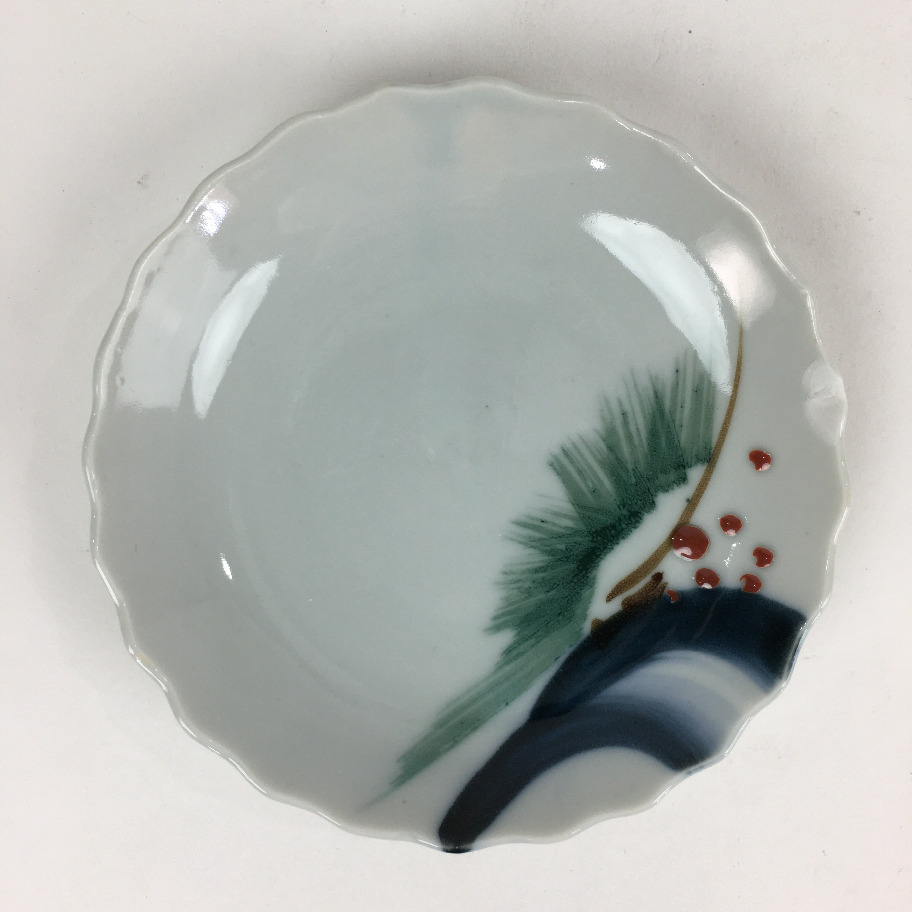 Japanese Porcelain Small Plate Vtg Pottery Pine Tree White Kozara PP988