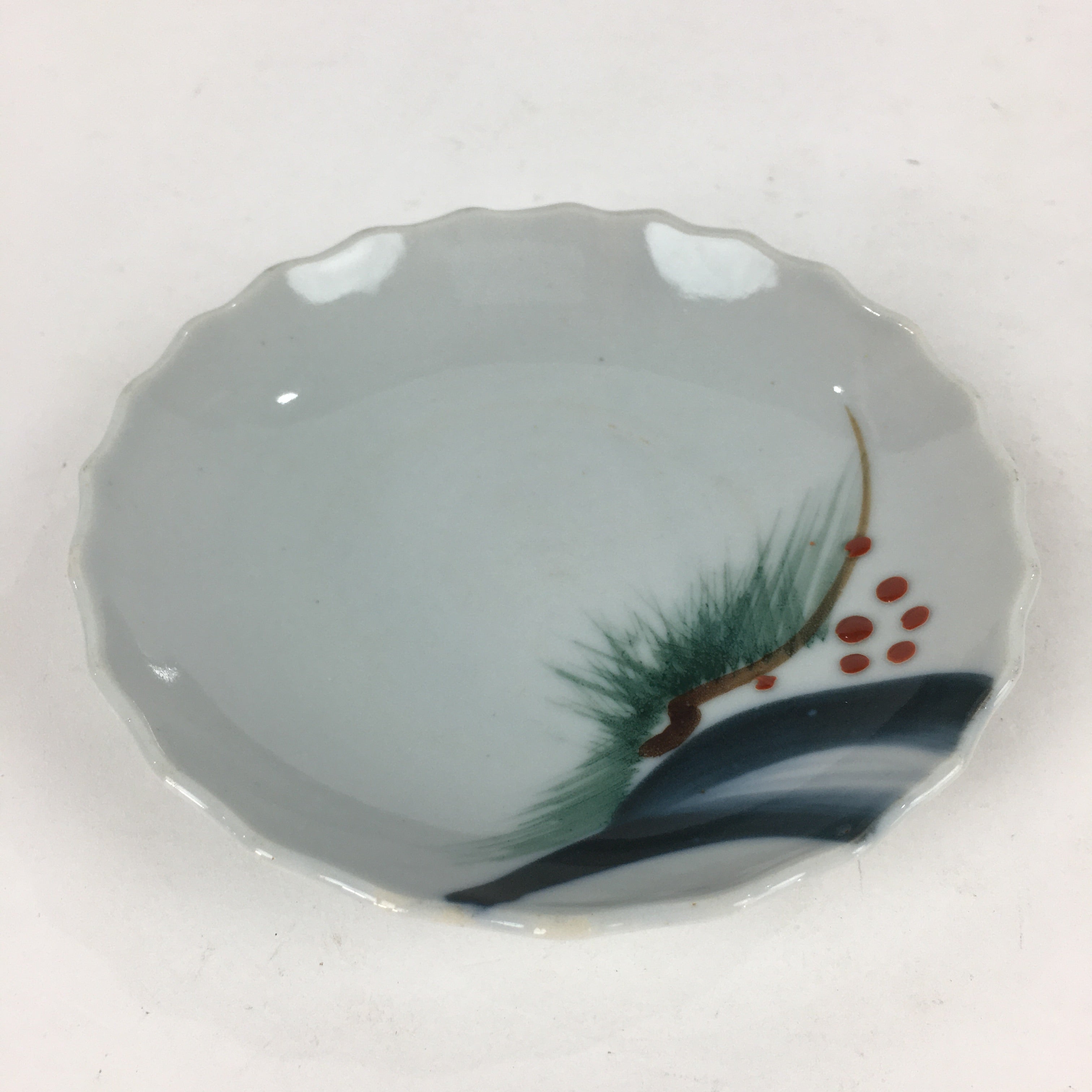 Japanese Porcelain Small Plate Vtg Pottery Pine Tree White Kozara PP989