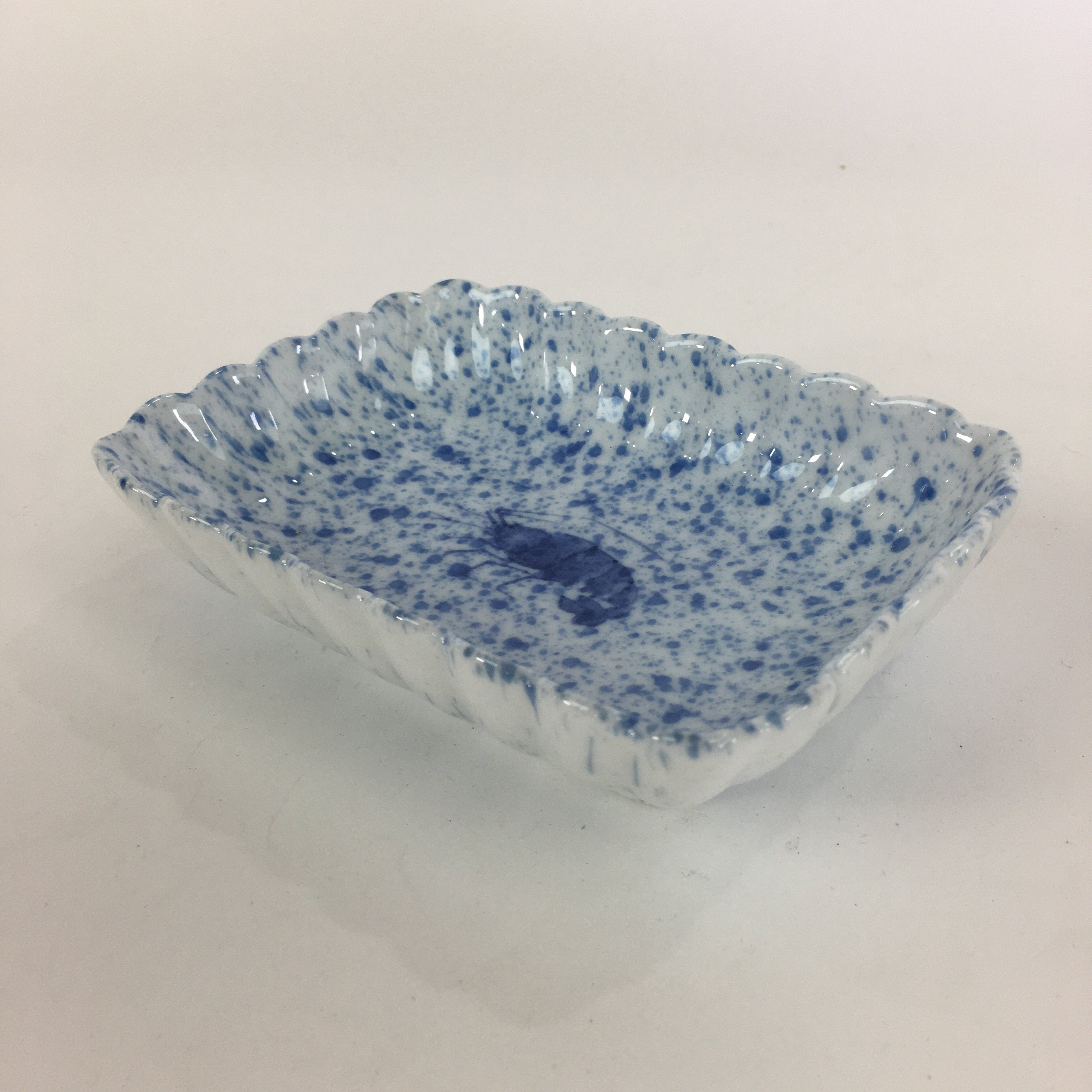 Japanese Porcelain Small Plate Vtg Rectangle Blue Sometsuke Plate Shrimp PP716