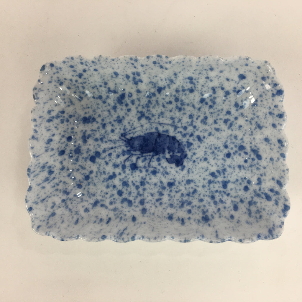 Japanese Porcelain Small Plate Vtg Rectangle Blue Sometsuke Plate Shrimp PP716