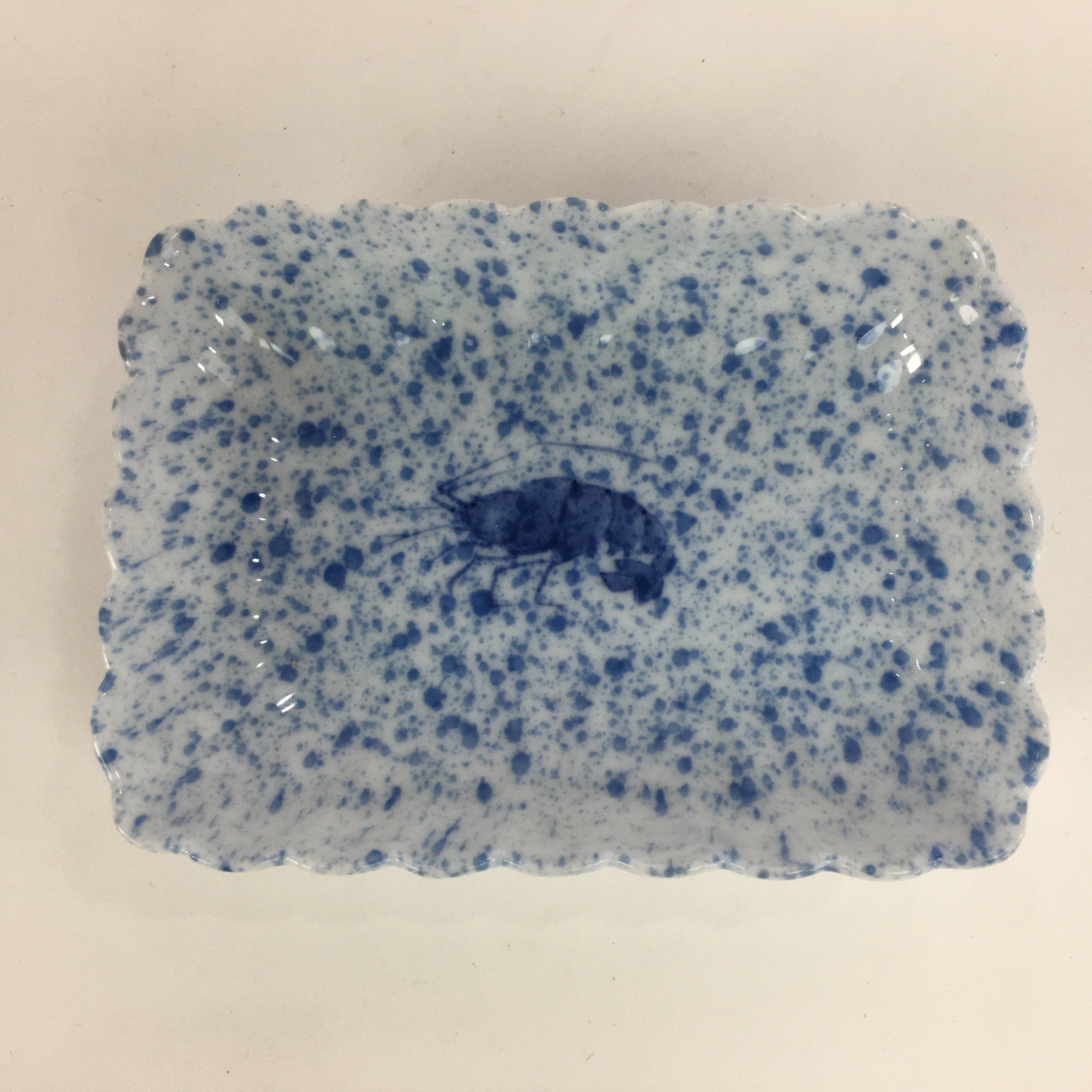 Japanese Porcelain Small Plate Vtg Rectangle Blue Sometsuke Plate Shrimp PP716