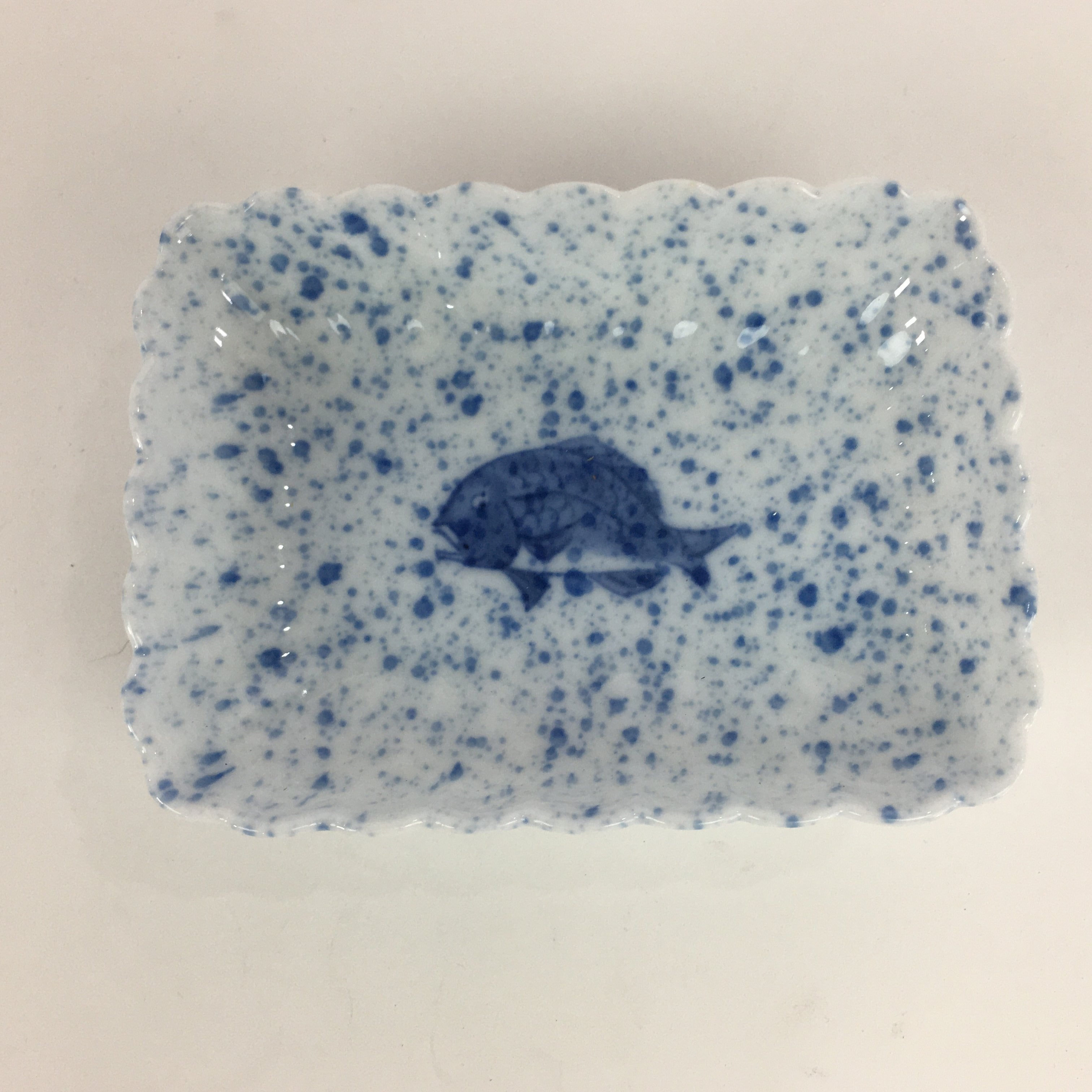 Japanese Porcelain Small Plate Vtg Rectangle Blue Sometsuke Plate Snapper PP713