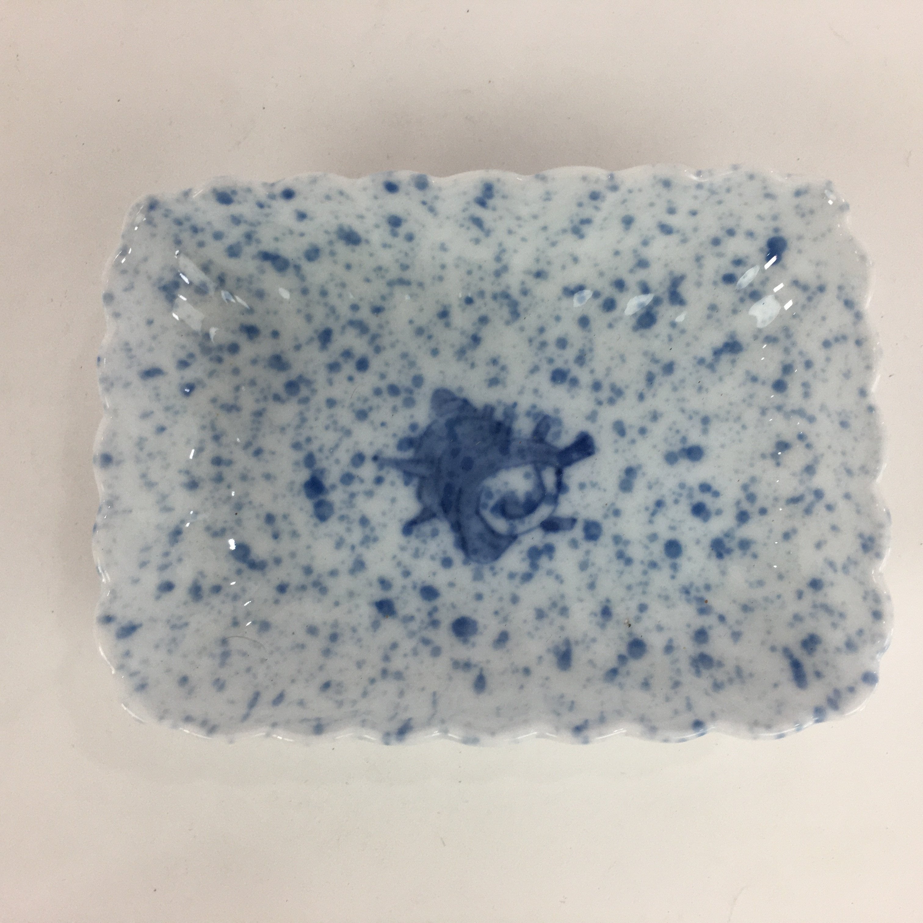 Japanese Porcelain Small Plate Vtg Rectangle Blue Sometsuke Plate Turban Shell P
