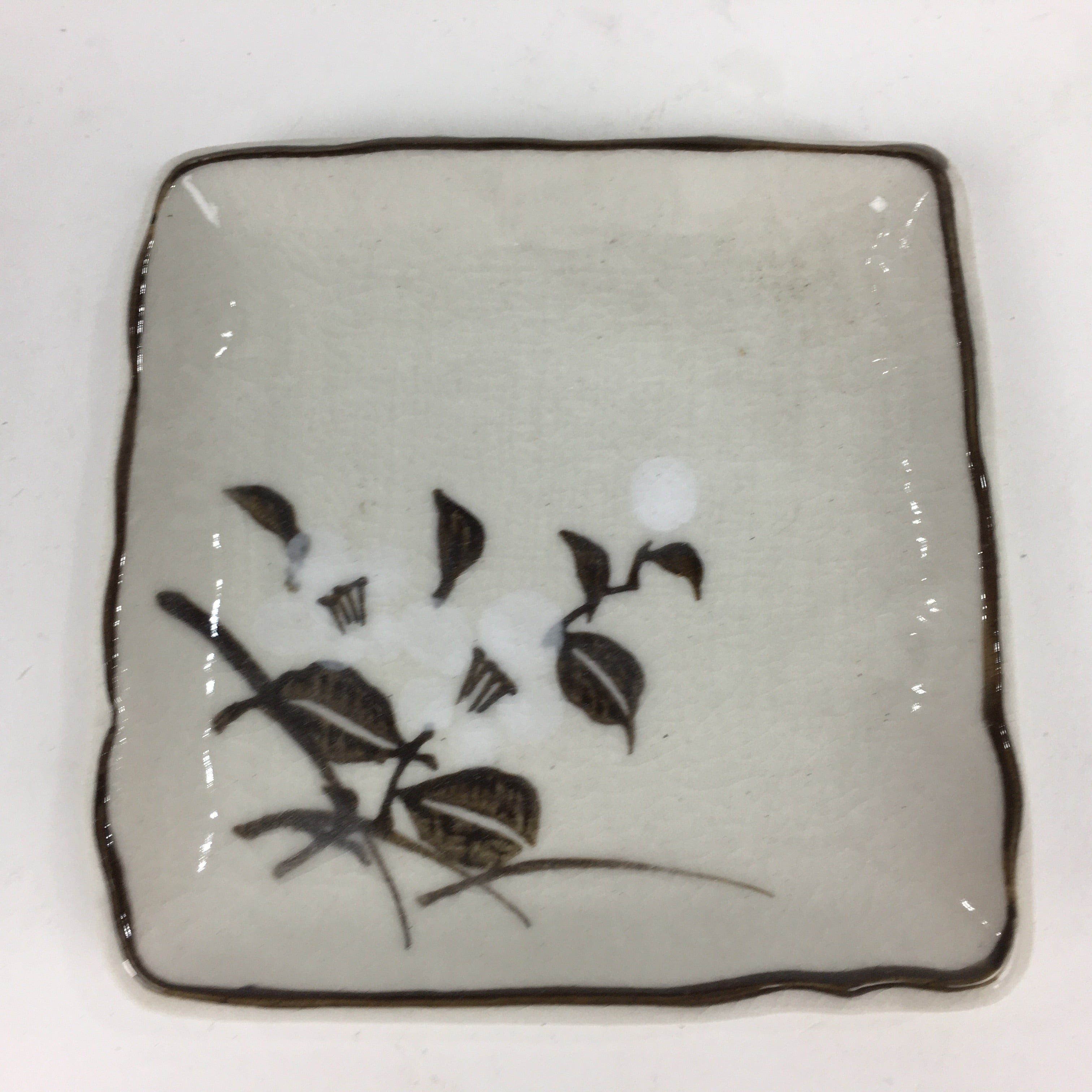 Japanese Porcelain Small Plate Vtg Square Shape White Flower Kozara PP775