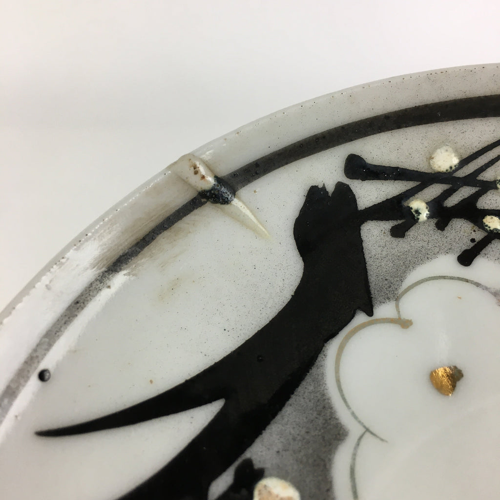 Japanese Porcelain Small Plate Vtg White Plum Blossom Hand Drawn Picture PY33
