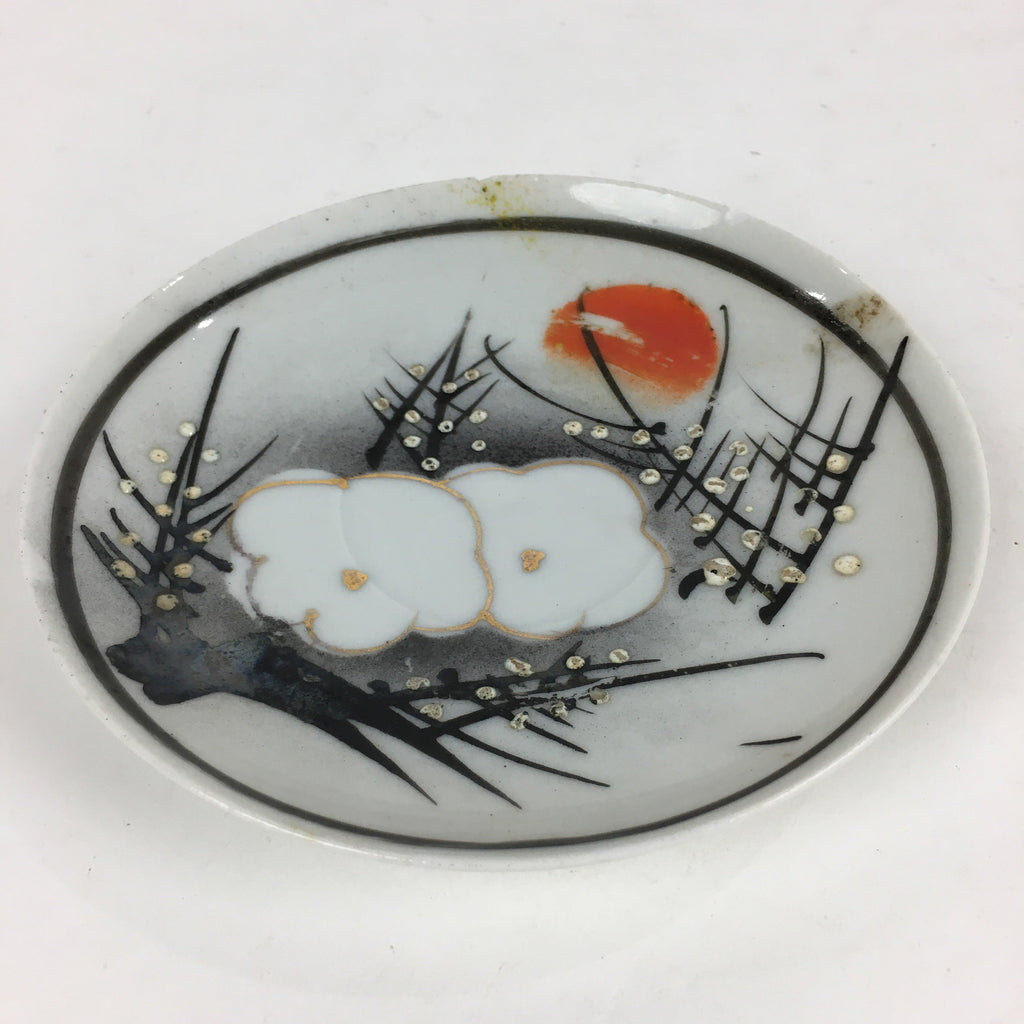Japanese Porcelain Small Plate Vtg White Plum Blossom Hand Drawn Picture PY34