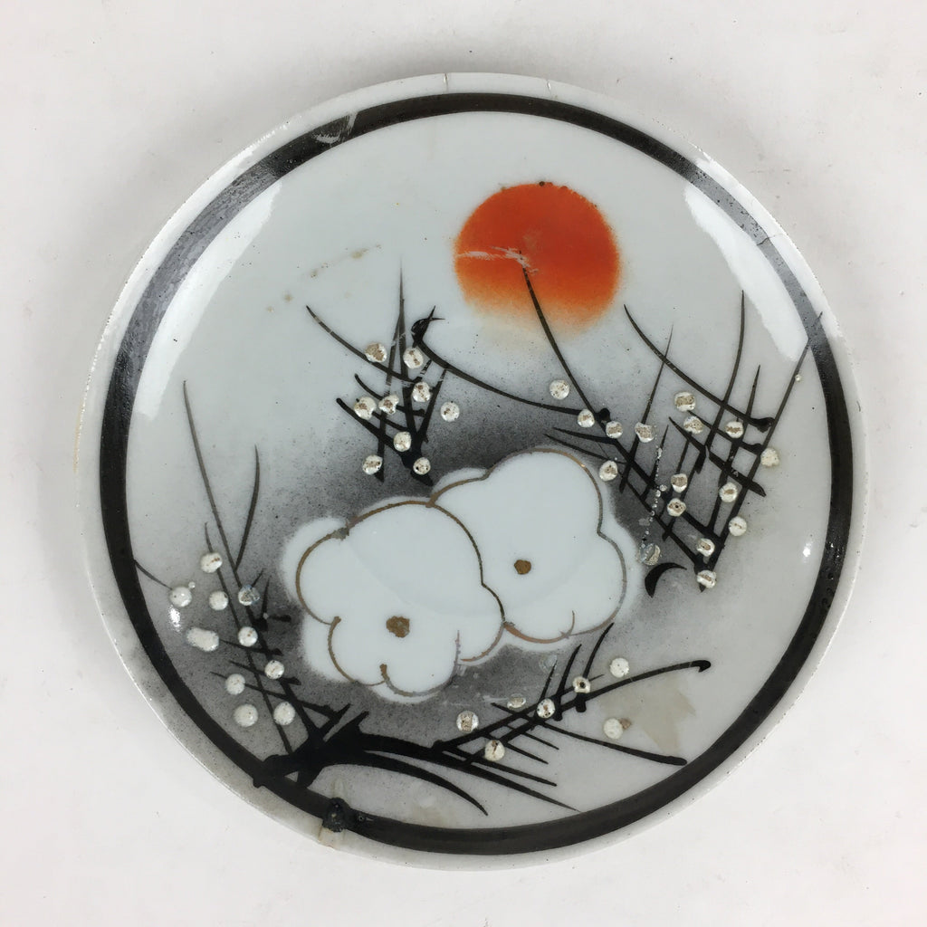 Japanese Porcelain Small Plate Vtg White Plum Blossom Hand Drawn Picture PY40