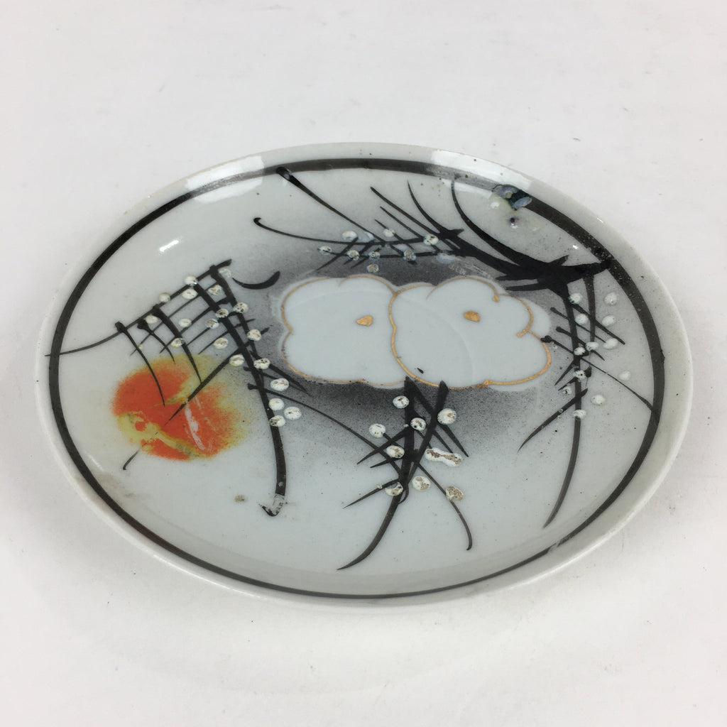 Japanese Porcelain Small Plate Vtg White Plum Blossom Hand Drawn Picture PY43