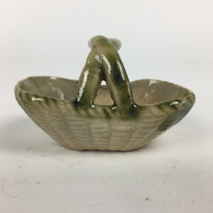 Japanese Porcelain Small Pot Vtg Basket Shape One Handle Brown Green PP881
