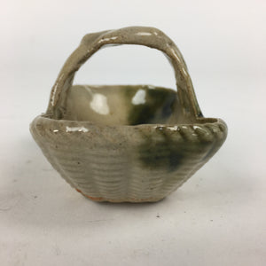 Japanese Porcelain Small Pot Vtg Basket Shape One Handle Brown Green PP881