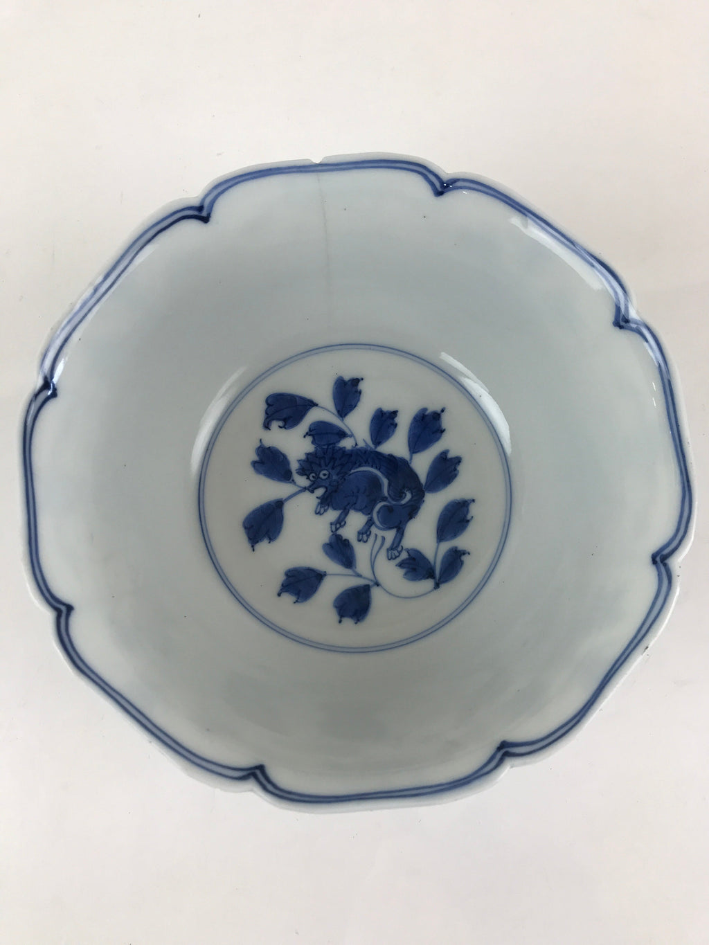 Japanese Porcelain Snack Bowl Kashiki Vtg Floral Blue Sometsuke Dragon PY194