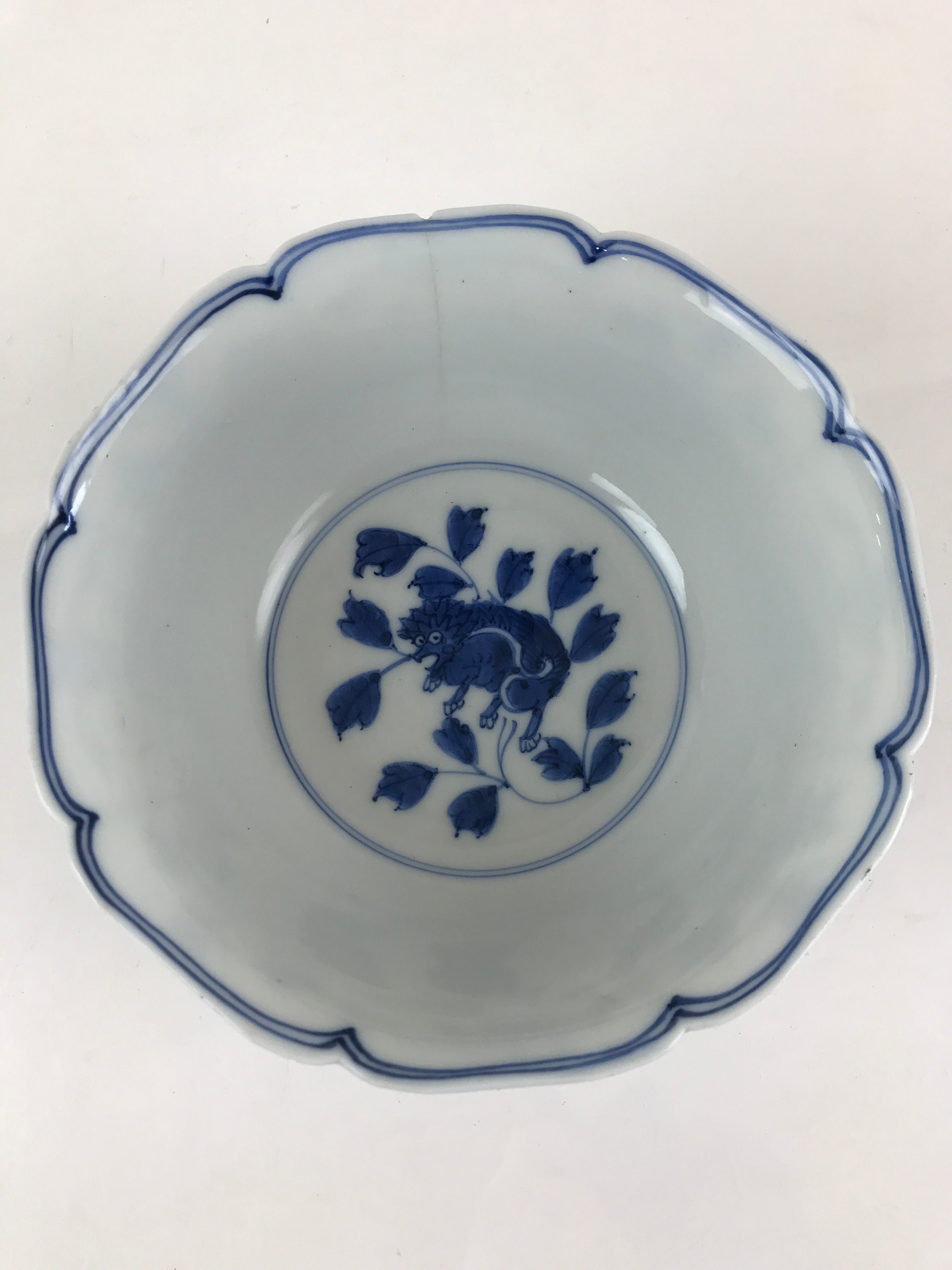 Japanese Porcelain Snack Bowl Kashiki Vtg Floral Blue Sometsuke Dragon PY194