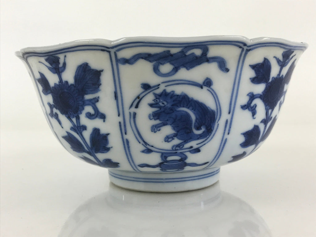Japanese Porcelain Snack Bowl Kashiki Vtg Floral Blue Sometsuke Dragon PY194