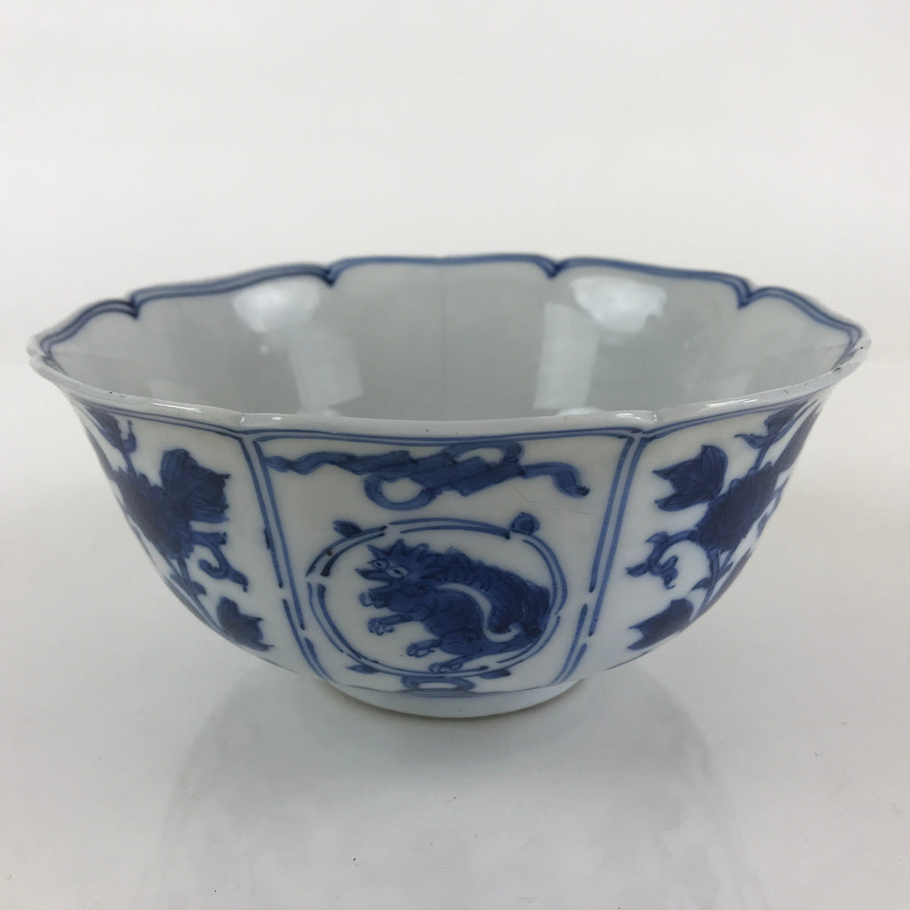 Japanese Porcelain Snack Bowl Kashiki Vtg Floral Blue Sometsuke Dragon PY194