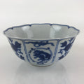Japanese Porcelain Snack Bowl Kashiki Vtg Floral Blue Sometsuke Dragon PY194