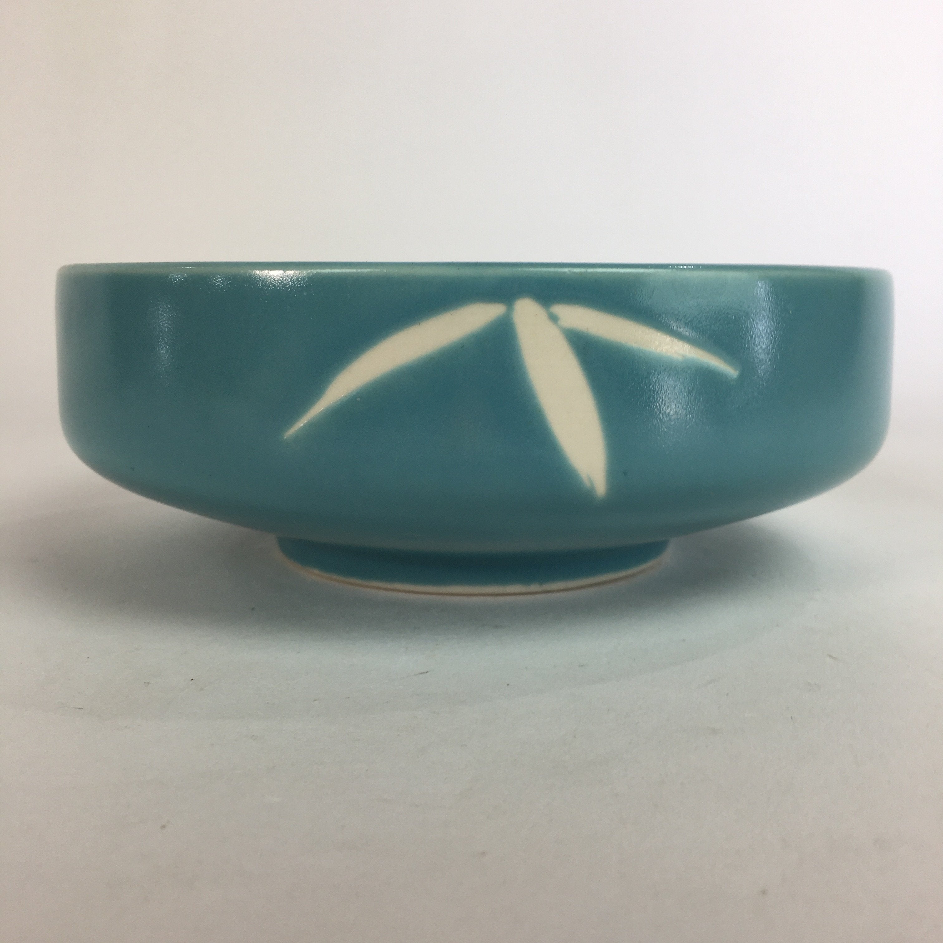 Japanese Porcelain Snack Bowl Kashiki Vtg Pottery Light Blue Round Bamboo PP569