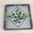 Japanese Porcelain Sometsuke Plate Vtg Tachikichi Square Boxed Birds PX591