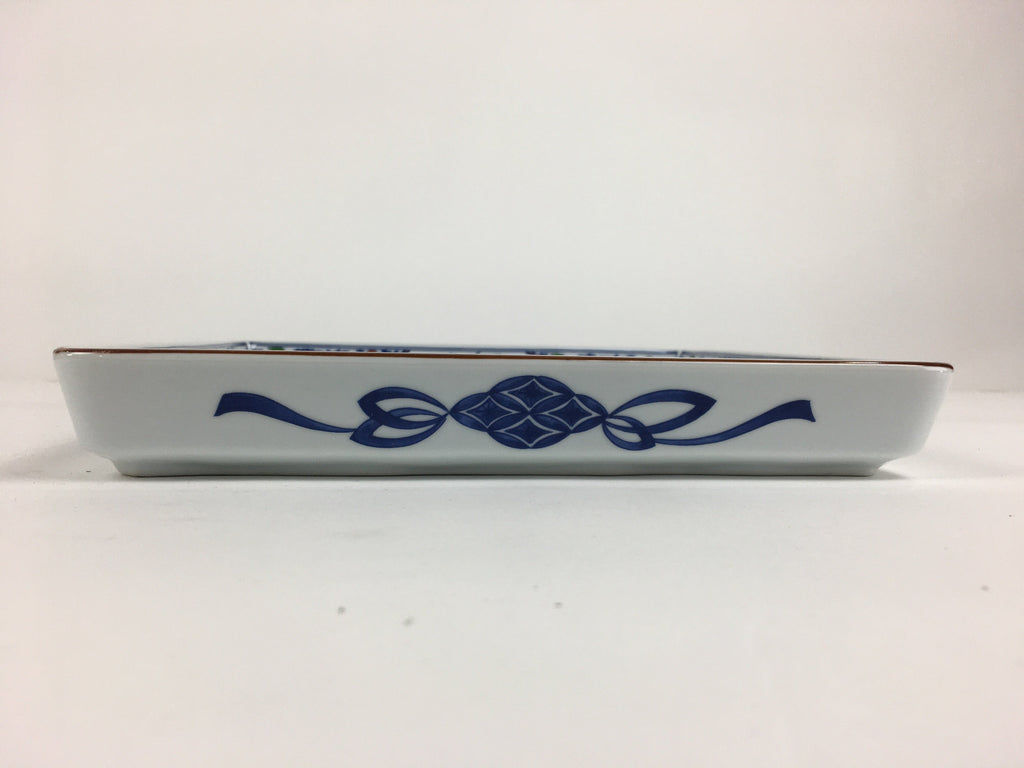 Japanese Porcelain Sometsuke Plate Vtg Tachikichi Square Boxed Birds PX591