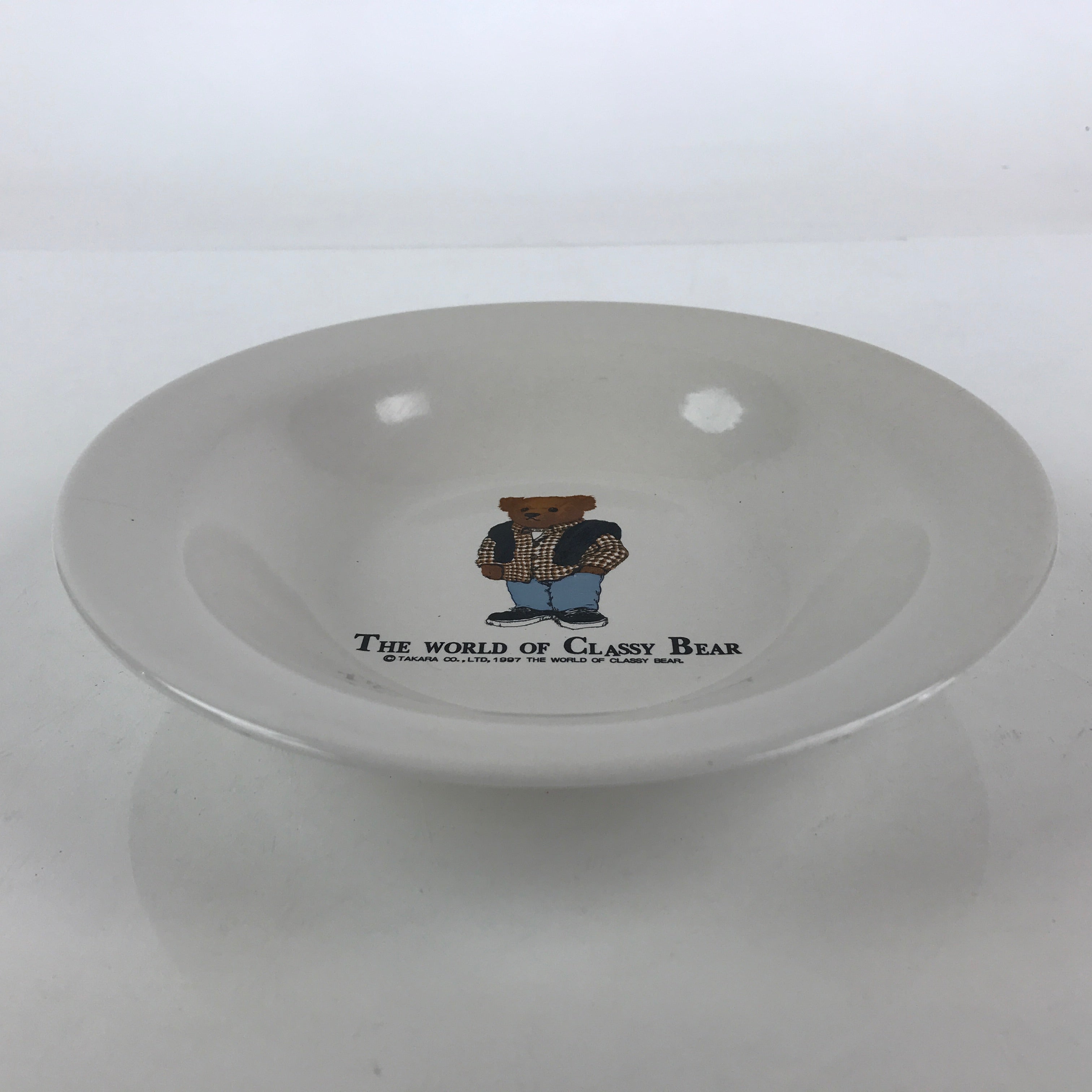 Japanese Porcelain Soup Bowl Vtg Deep Plate The World Of Classy Bear White PY224