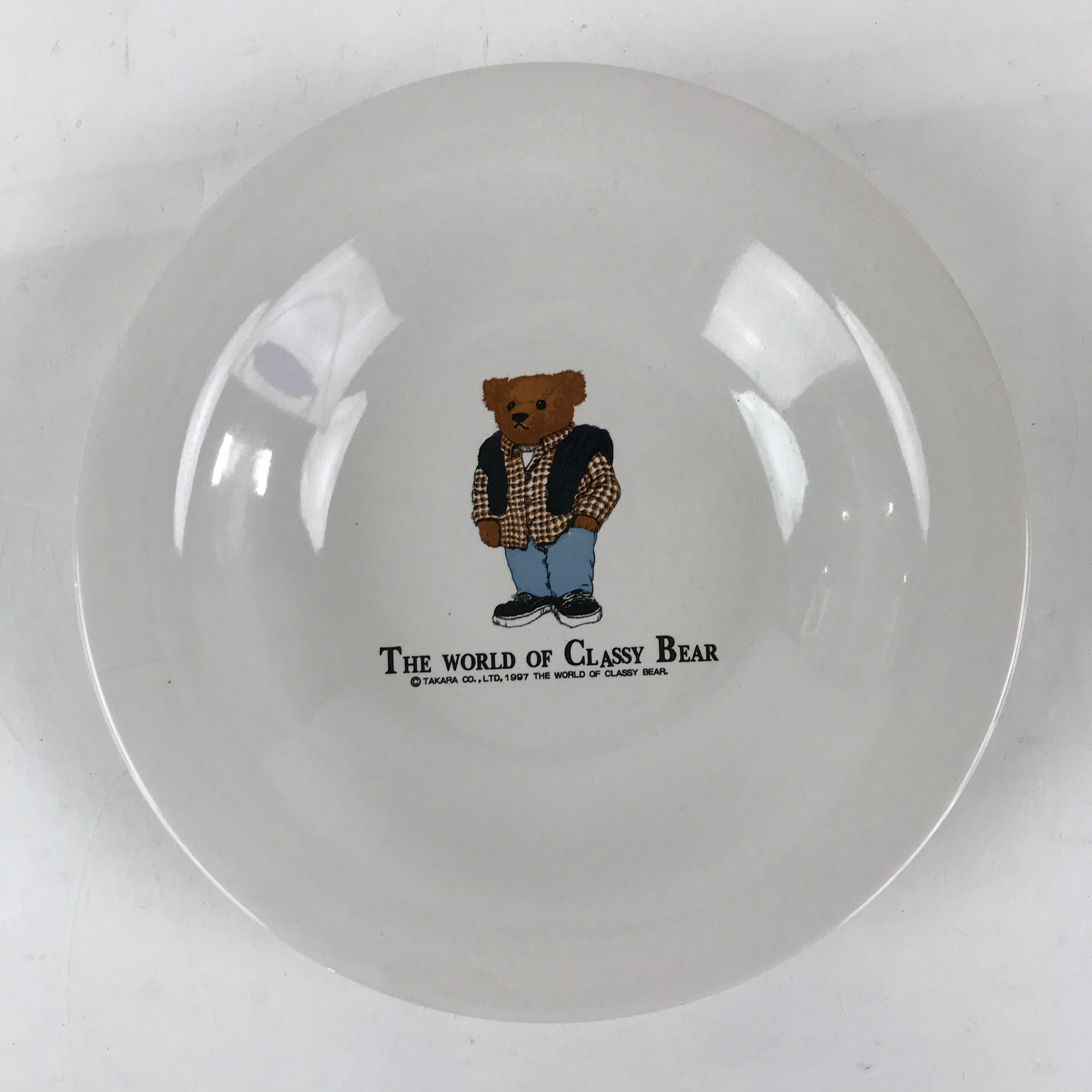 Japanese Porcelain Soup Bowl Vtg Deep Plate The World Of Classy Bear White PY224