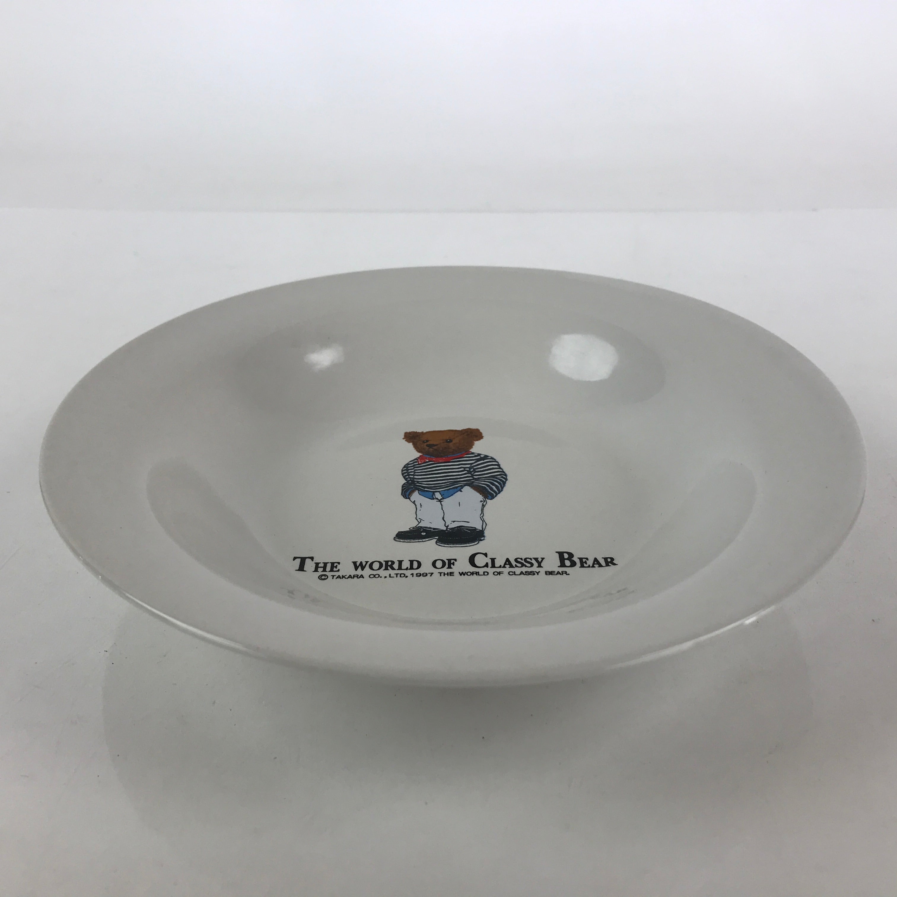 Japanese Porcelain Soup Bowl Vtg Deep Plate The World Of Classy Bear White PY226