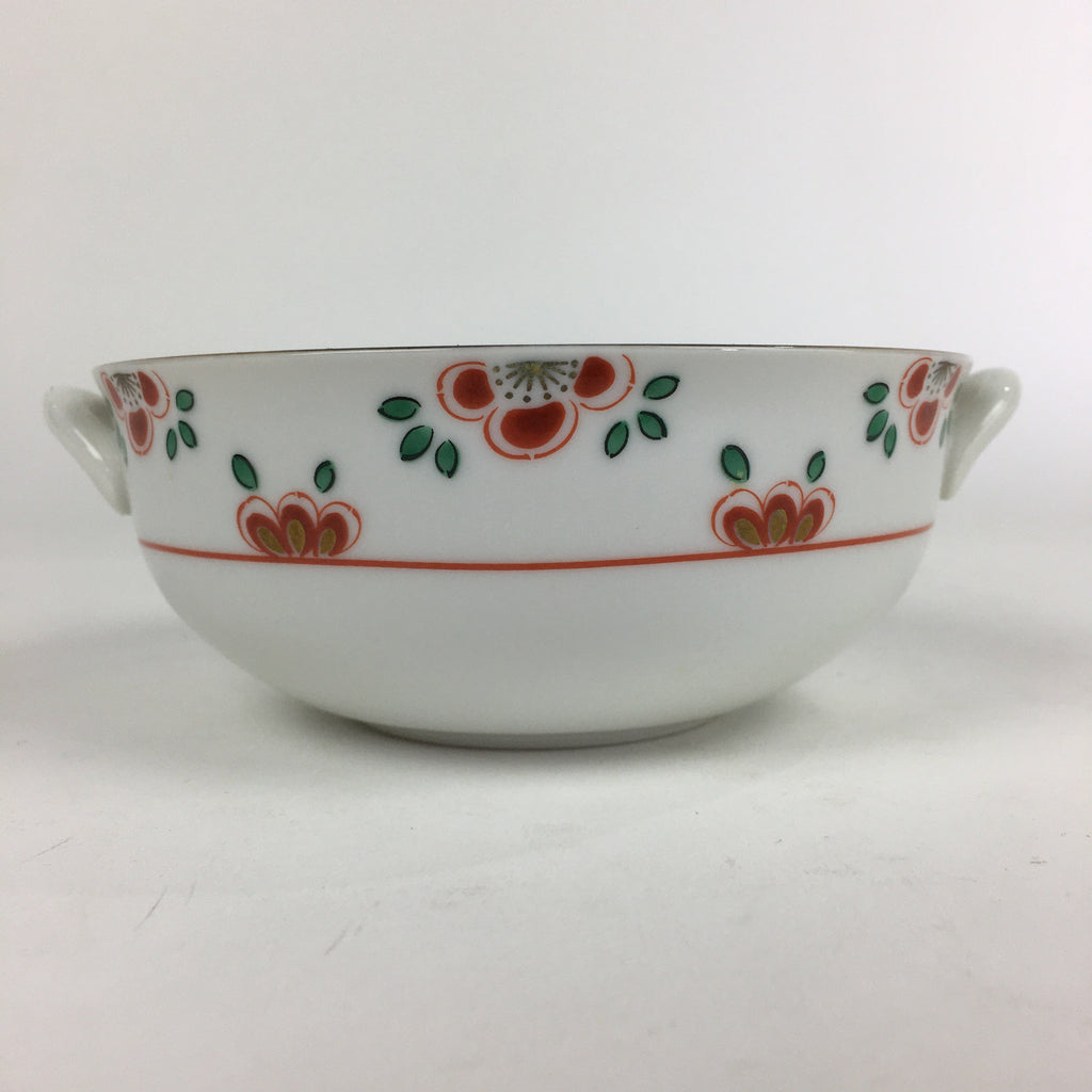 Japanese Porcelain Soup Bowl Vtg Tachikichi Round Handles Flower PP927