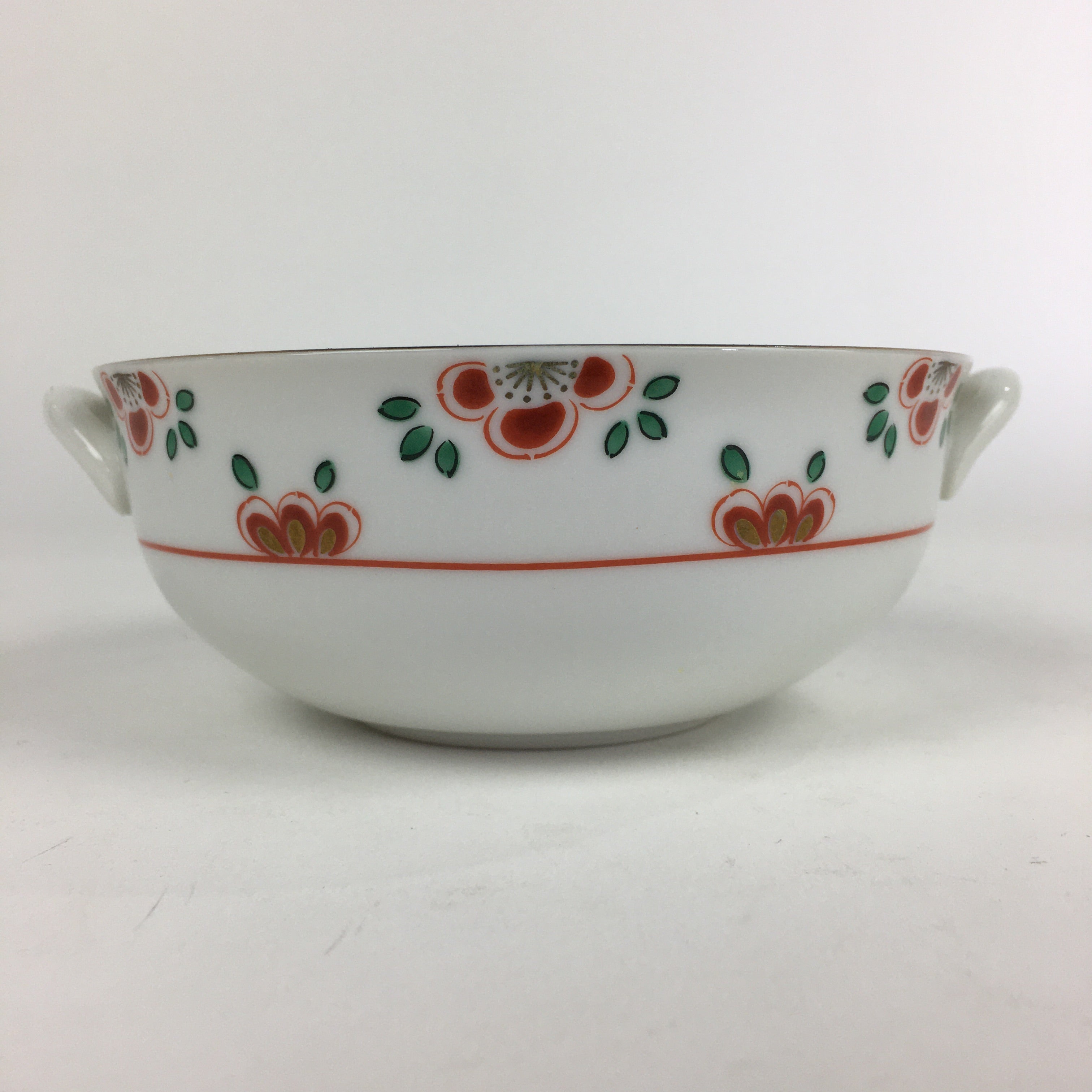 Japanese Porcelain Soup Bowl Vtg Tachikichi Round Handles Flower PP927