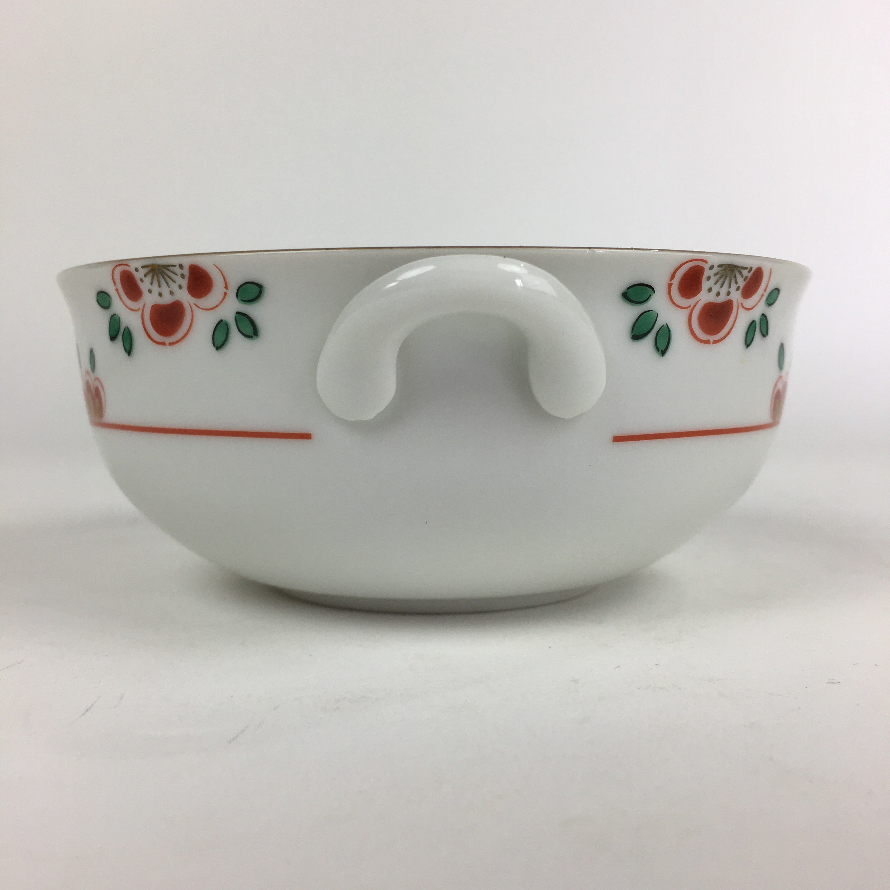 Japanese Porcelain Soup Bowl Vtg Tachikichi Round Handles Flower PP927
