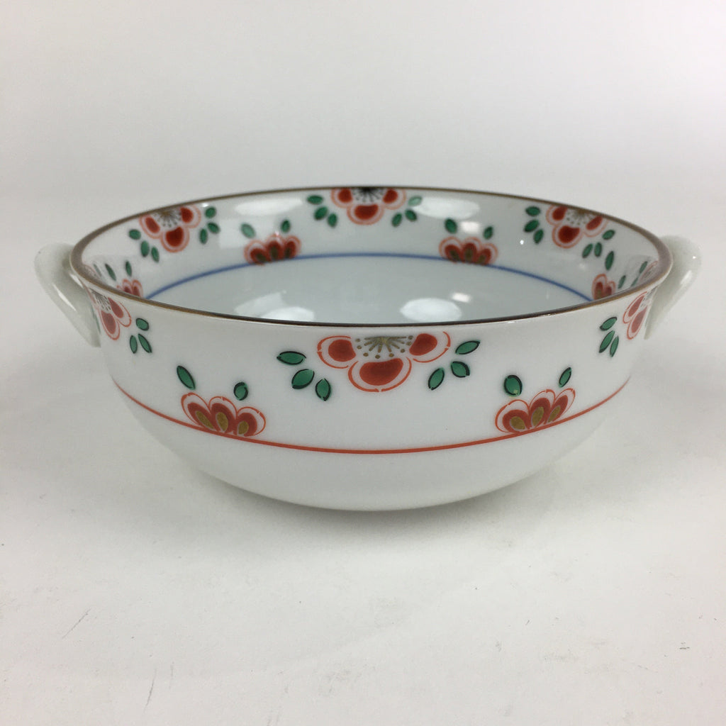 Japanese Porcelain Soup Bowl Vtg Tachikichi Round Handles Flower
