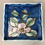 Japanese Porcelain Square Plate Vtg Kozara Blue Green Pink Floral Design QT46
